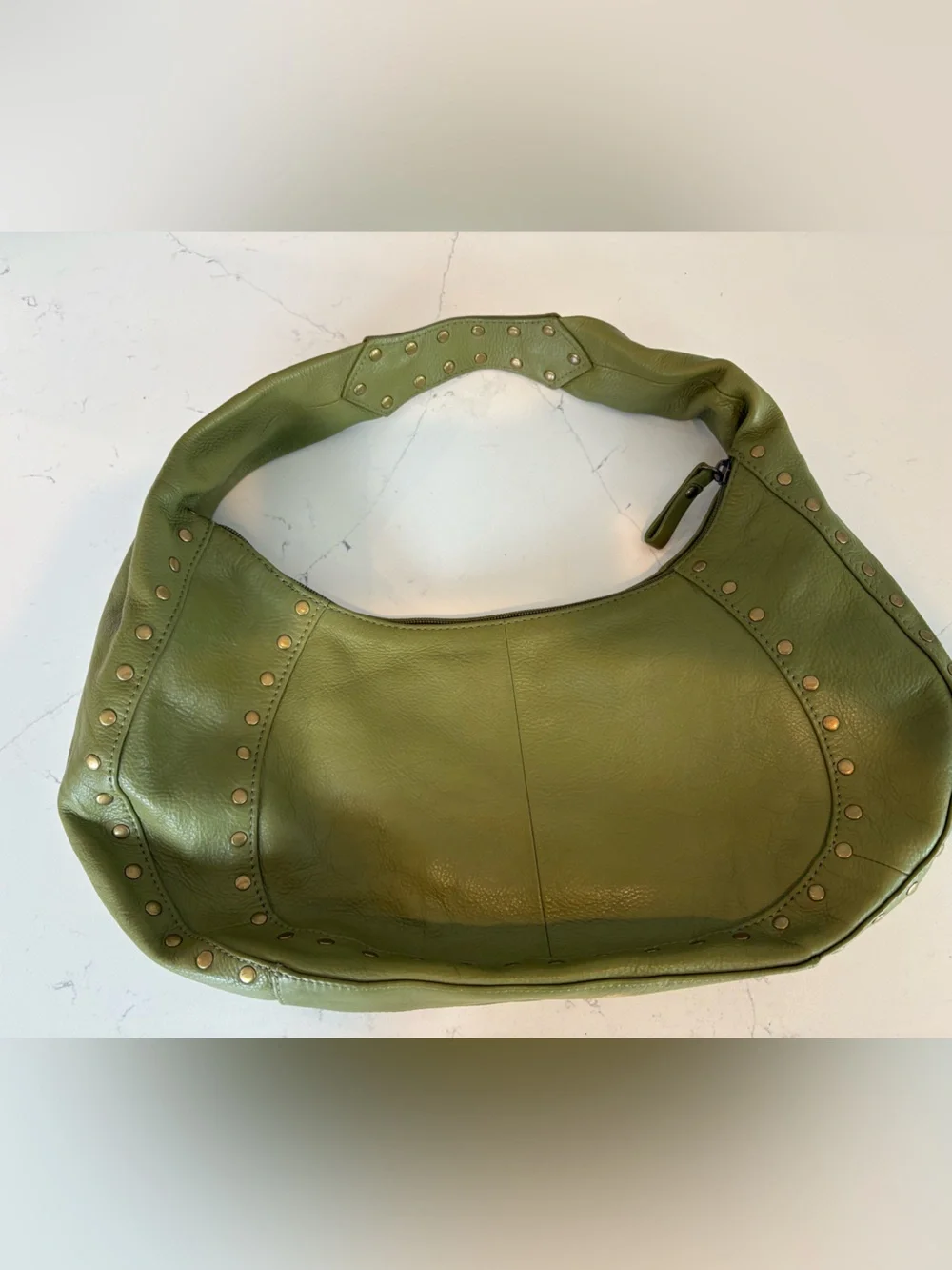 Paradox Olive Green Studded Leather Hobo